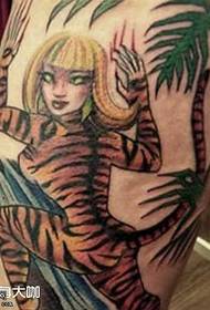 leg tiger female tattoo pattern
