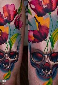 modèle de tatouage crâne fleur de jambe