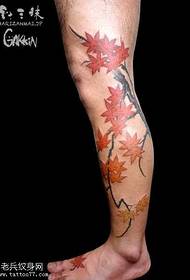 leg red maple leaf tattoo pattern