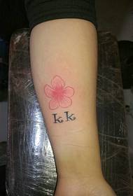 nickname and small cherry blossom leg tattoo pattern