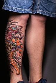 Colorful fashion leg squid tattoo pattern