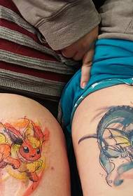 thigh outside watercolor alternative cartoon couple tattoo pattern