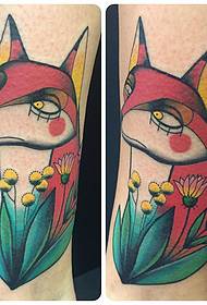 calf European and American cartoon style fox flower tattoo pattern