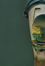 lábszár színű városi tájkép tetoválás mintája 36527 - Lábszínű hőlégballon tetováló kép