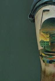 modèle de tatouage de paysage urbain couleur de jambe 36527 - Image de tatouage pour ballon à air chaud de couleur de jambe