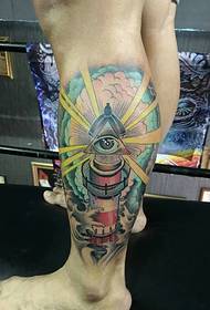 Красочный рисунок татуировки маяка с красивым хвостовиком