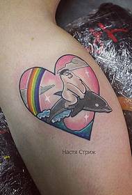 calf small pink dolphin love tattoo pattern