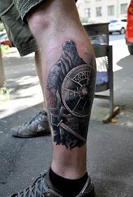 Patrón de tatuaje de escudo de pierna guerrera