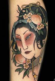 calf traditional style geisha tattoo pattern