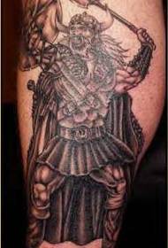 Leg Black and White Viking Warrior Tattoo Pattern