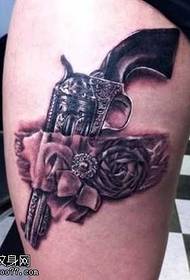 leg pistol rose tattoo pattern