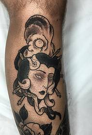calf Japanese-style black-gray style geisha octopus tattoo pattern