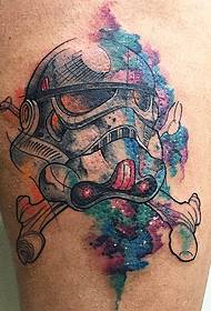 leg watercolor soldier helmet tattoo pattern