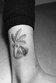 小腿上的黑色灰色椰子樹紋身圖案