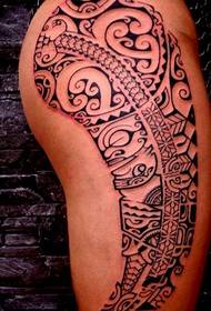 handsome black tribal totem tattoo pattern in the leg