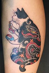 leg Japanese tattoo cat and snake tattoo pattern