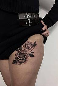 thigh sexy black-gray rose tattoo pattern
