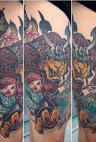 Tygří samurajské války Thigh Tiger Squid Fine Tattoo Pattern
