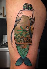 European and American cartoon style whale tattoo pattern on the thigh