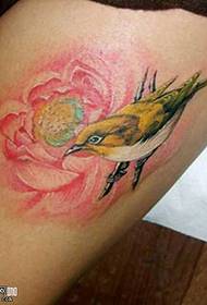leg Pink rose bird tattoo pattern