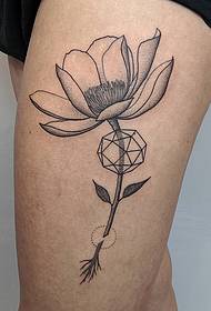 大腿几何莲花线条纹身图案tattoo