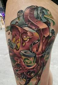 Large Mechanical Tattoo Pattern on the Outside of the Thigh