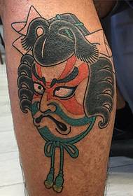 calf colored Japanese samurai tattoo pattern