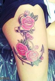 pink rose anchor tattoo pattern