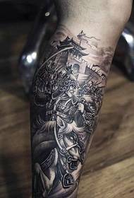 Воины на древнем поле битвы теленка с узором татуировки