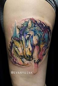 coxa Acuarela fermoso patrón de tatuaxe de cabalo