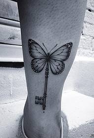 calf butterfly key combination tattoo pattern