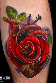 leg rose heart tattoo pattern