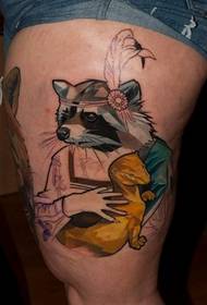 Thigh Color Raccoon Tattoo Pattern
