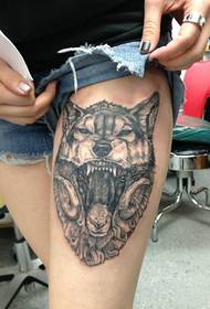 Leg Wolf and Sheep Tattoo
