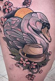 thighs European and American swan hat fresh style tattoo pattern