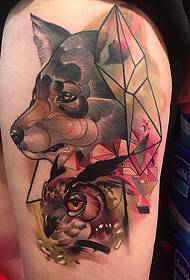 ბარძაყის ძაღლი owl გეომეტრიული ფერი Tattoo ნიმუში