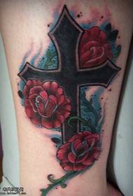 leg beautiful rose cross tattoo pattern