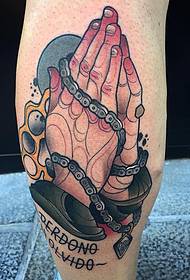 calf prayer hand painted tattoo pattern
