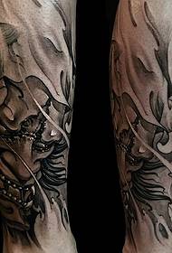 calf black gray new traditional prajna tattoo pattern