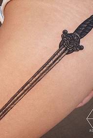 thigh a black gray sword tattoo pattern