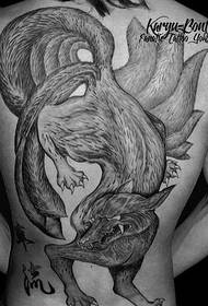 Πλήρης πίσω τατουάζ εννέα-tailed αλεπού εικόνα μοτίβο τατουάζ