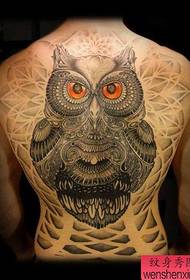 a full back owl tattoo pattern