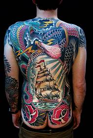 Full-back eagle snake tattoo