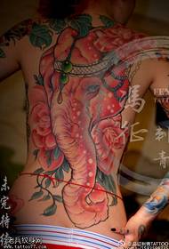 Modello del tatuaggio del dio elefante di buon auspicio dipinto schiena piena