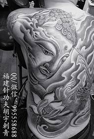 Tatuaj cu capul de Buddha din spate complet - tatuaj de fiară de animale
