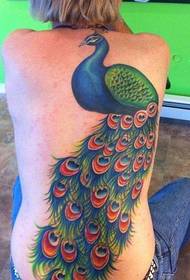 a woman full of colored peacock tattoo works