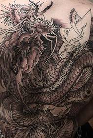 Full back black and gray point torn dragon totem tattoo pattern