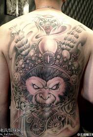Bizkar osoa nortasuna, beltza eta grisa, egun handia, Sun Wukong tatuaje eredua