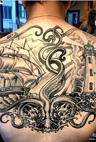 Recommend a stylish lighthouse squid tattoo pattern for everyone to enjoy