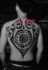 Full back black and white totem tattoo
